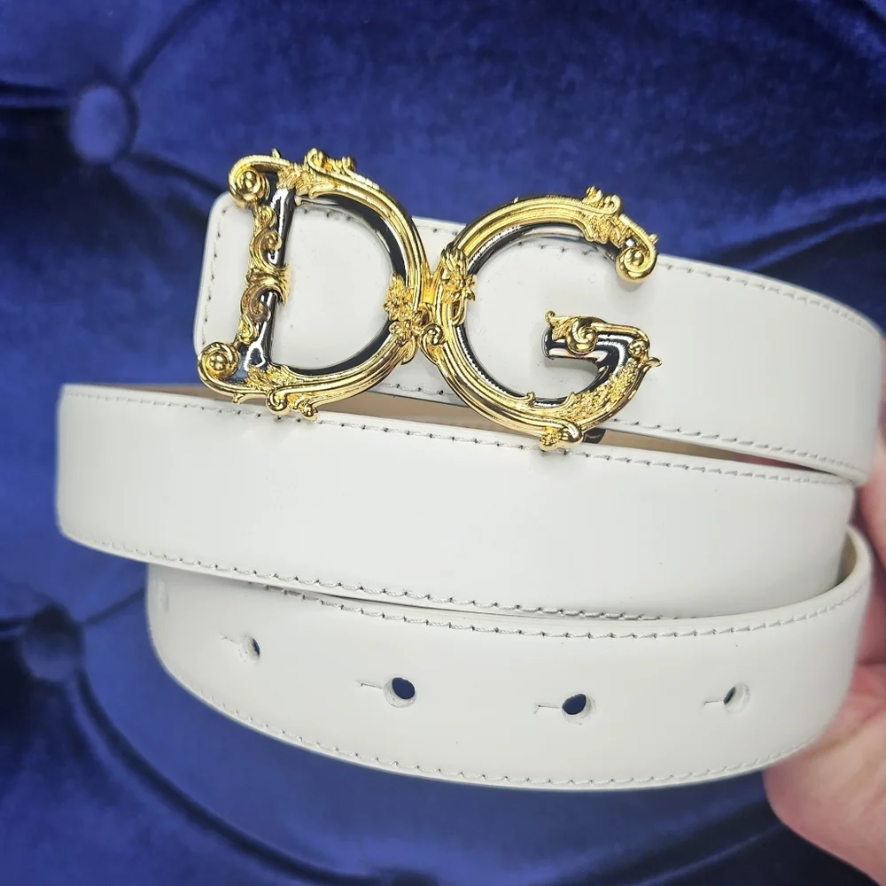 DOLCE & GABBANA Baroque Logo Leather Belt In White Calf Leather - Picture 7 of 13